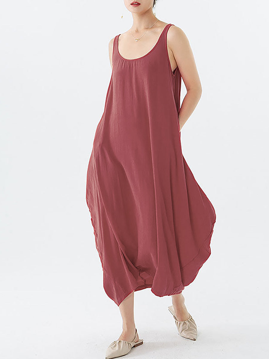 Casual Solid Color Pleated Sleeveless Maxi Dress