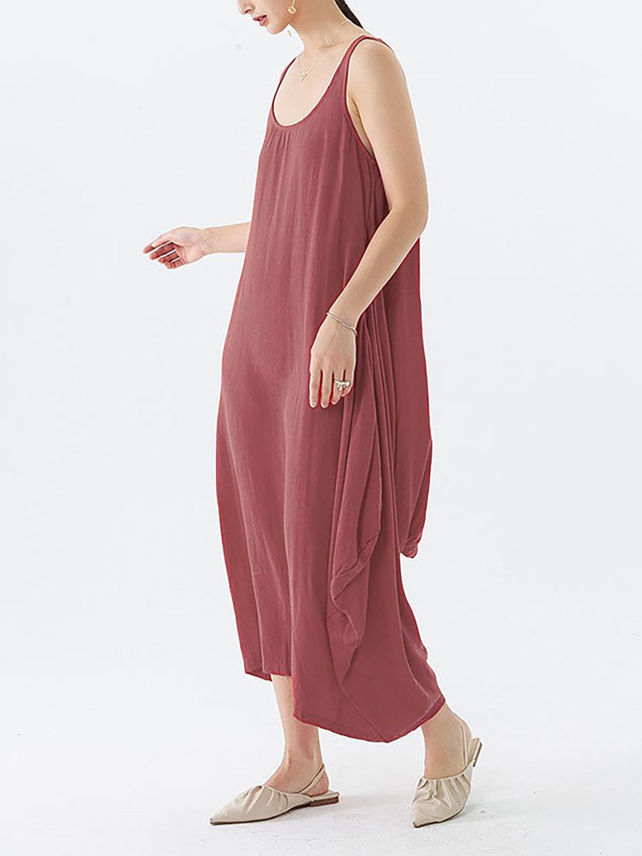 Casual Solid Color Pleated Sleeveless Maxi Dress