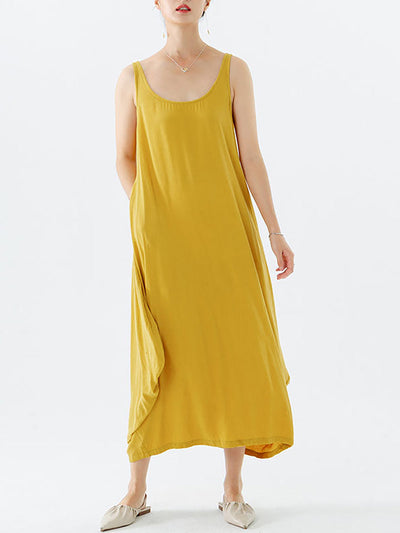 Casual Solid Color Pleated Sleeveless Maxi Dress