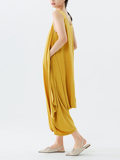 Casual Solid Color Pleated Sleeveless Maxi Dress