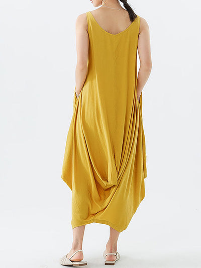 Casual Solid Color Pleated Sleeveless Maxi Dress