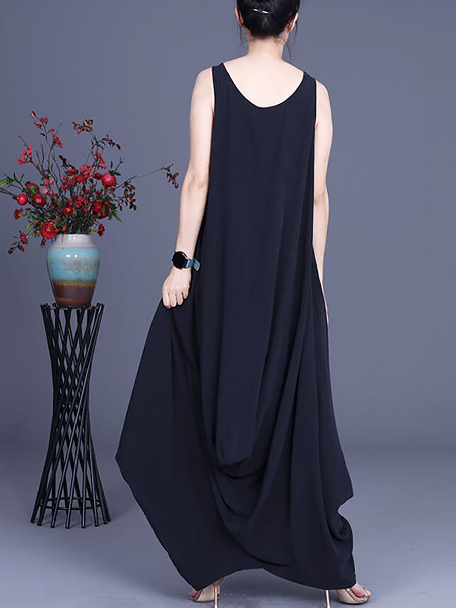 Casual Solid Color Pleated Sleeveless Maxi Dress