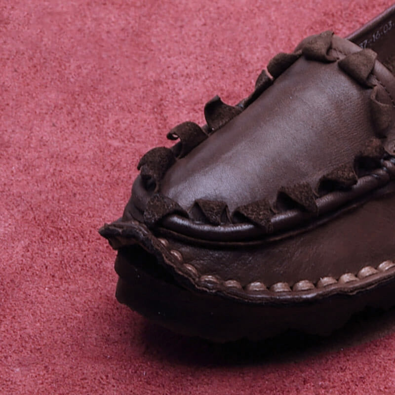 Women Spring Summer Retro Leather Weaving Shoes