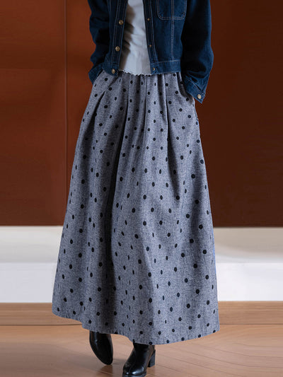 Women Autumn Vintage Dot 100%Cotton Skirt