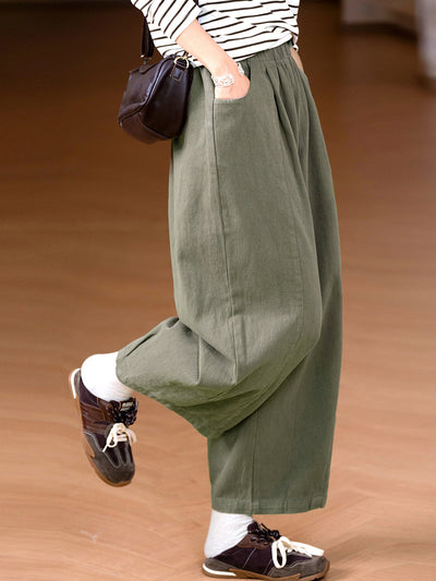 Women Autumn Pure Color 100%Cotton Harem Pants