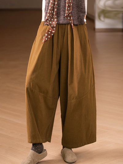 Women Autumn Casual Pure Color 100%Cotton Wide-leg Pants
