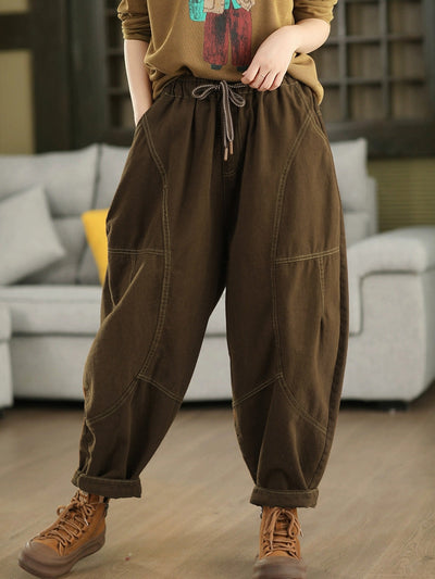 Women Autumn Casual Pure Color 100%Cotton Harem Pants