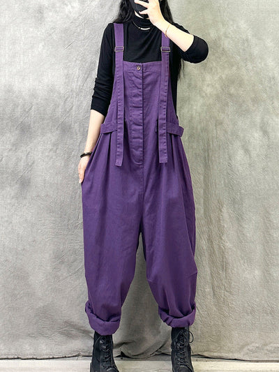 Plus Size Women Summer Casual Pure Color Cotton Jumpsuits