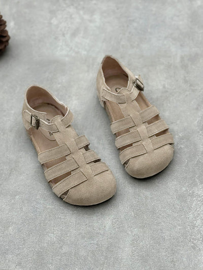 Women Summer Casual Leather Spliced Flat Sandals