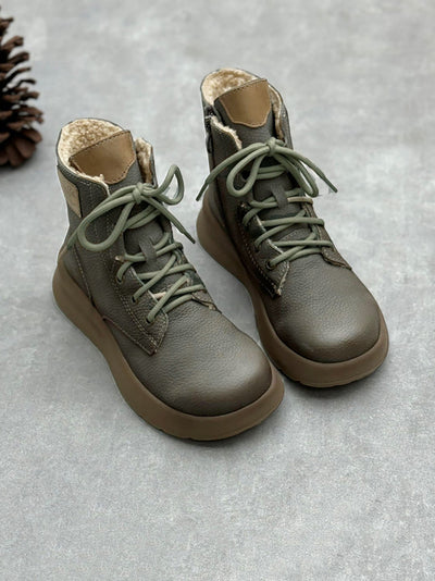 Women Winter Genuine Leather Fleece-lined Ankle Boots