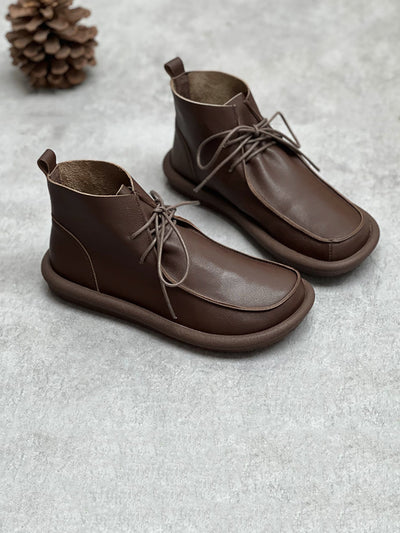 Women Winter Retro Soft Genuine Leather Flat Boots