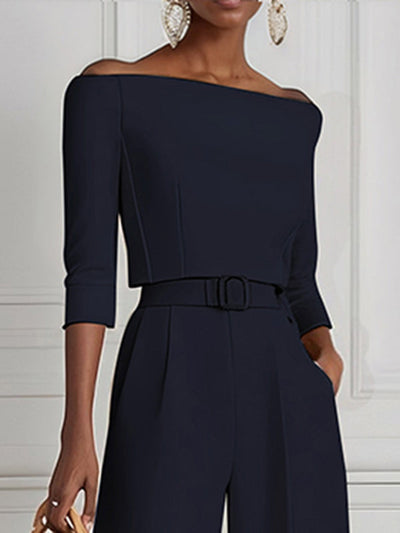 Half Sleeves Solid Color Split-Joint Off-The-Shoulder T-Shirts Tops