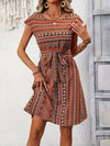 A-Line Loose Contrast Color Tied Waist Round-Neck Mini Dresses