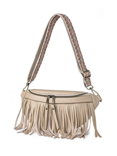 Geometric Tasseled Zipper Crossbody Bags