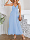 A-Line Loose Pleated Solid Color Split-Joint Deep V-Neck Maxi Dresses