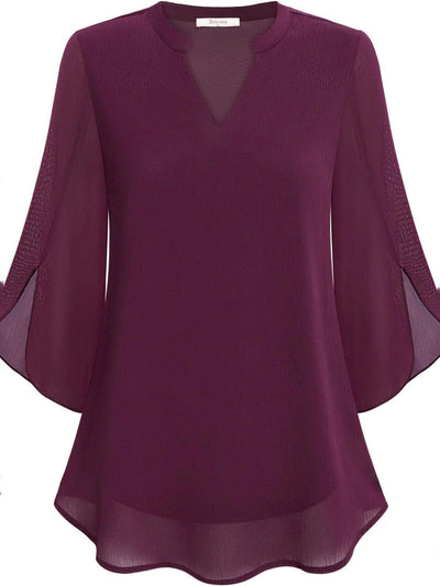 Half Sleeves Loose Solid Color V-Neck Blouses&Shirts Tops