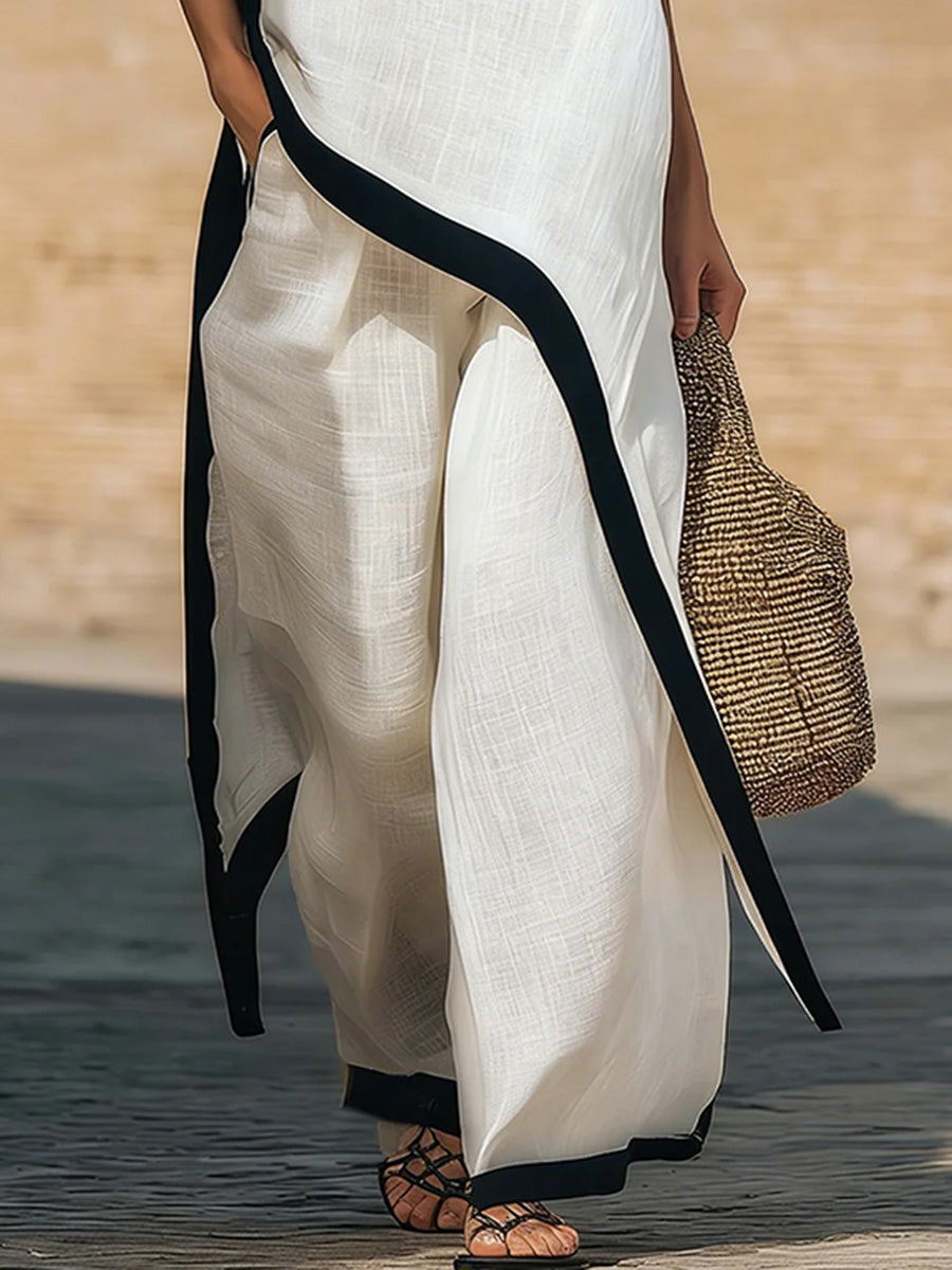 High Waisted Loose Contrast Color Pockets Pants Trousers