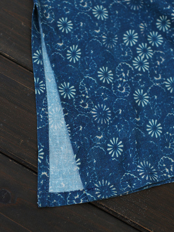 Original Solid Floral Stand Collar Midi Dress