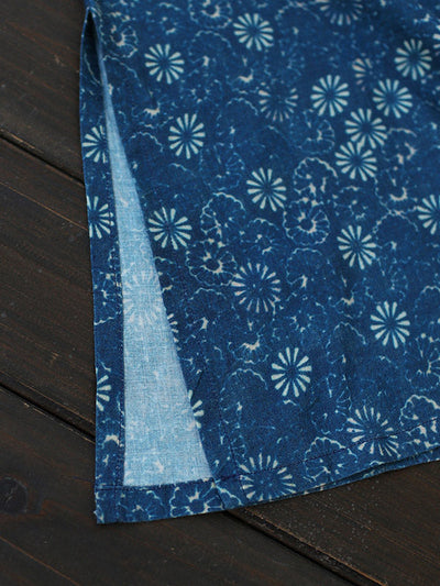 Original Solid Floral Stand Collar Midi Dress