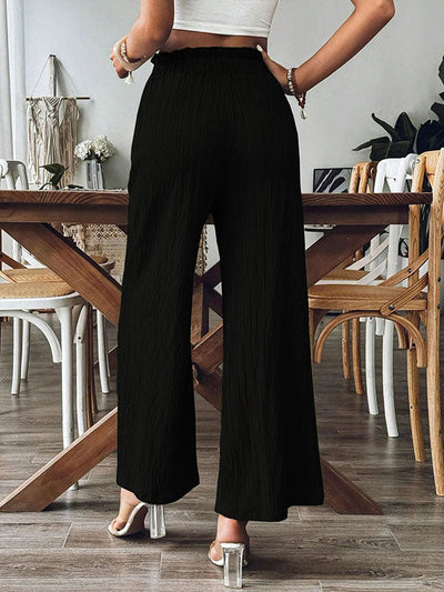 Loose Wide Leg Elasticity Pleated Pockets Solid Color Split-Joint Pants Trousers