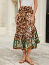 A-Line Loose Drawstring Leopard Split-Joint Skirts Bottoms