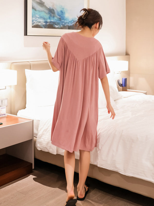 Loose Solid Color Pleated Modal Pajamas Dress