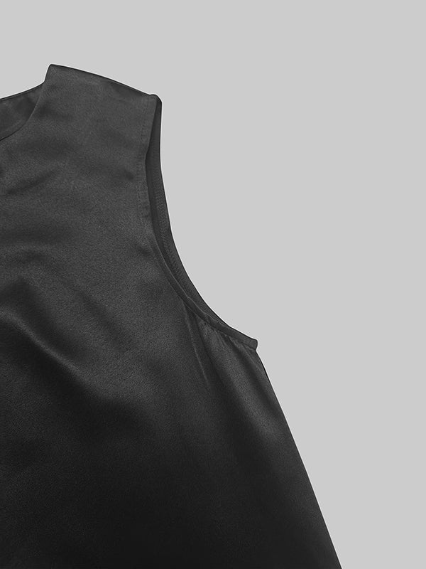 High-Low Loose Solid Color Split-Joint Round-Neck Midi Dresses