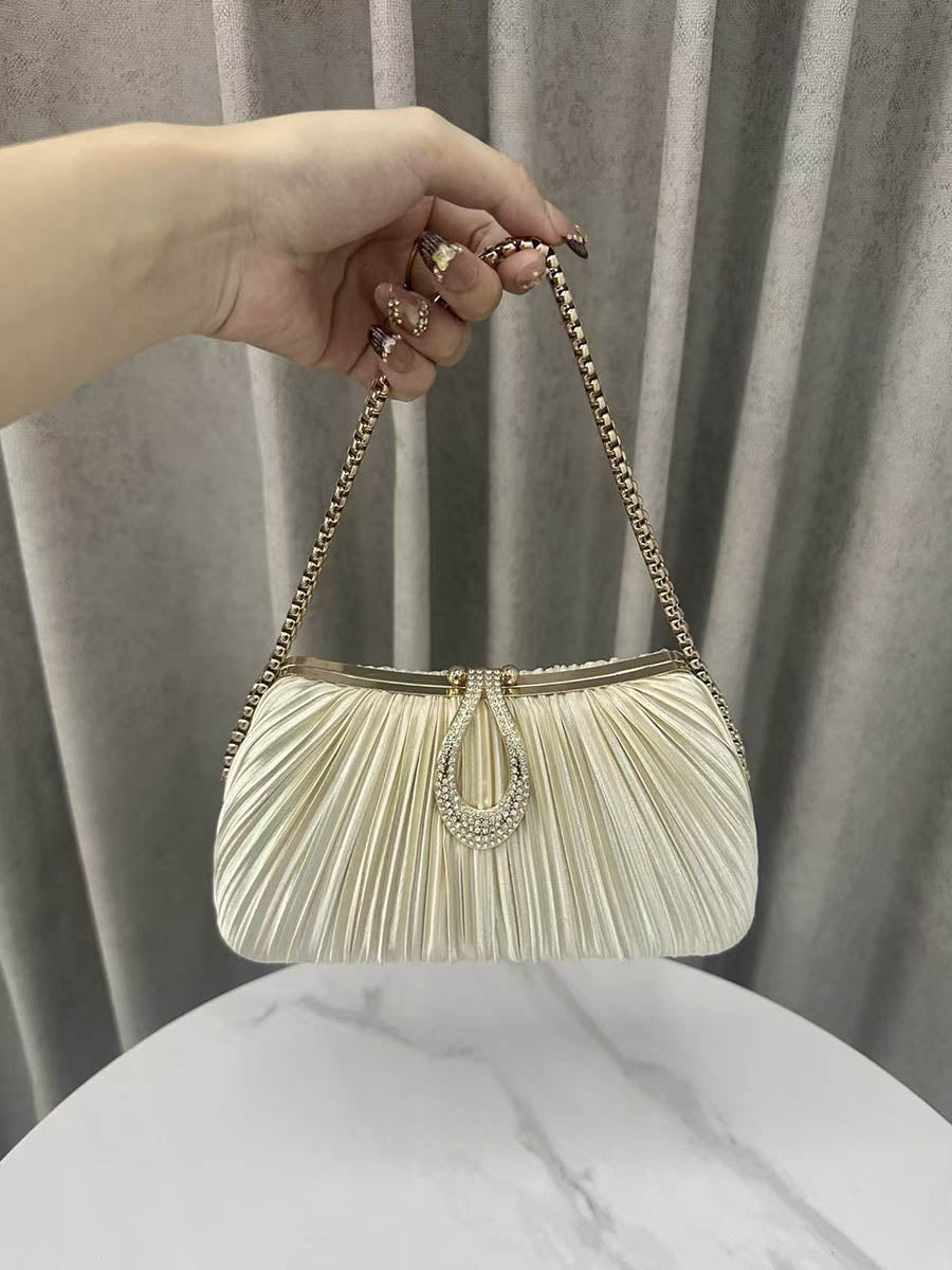 Chains Lock Pleated Rhine Stones Shiny Crossbody Bags Evening Bags & Clutches