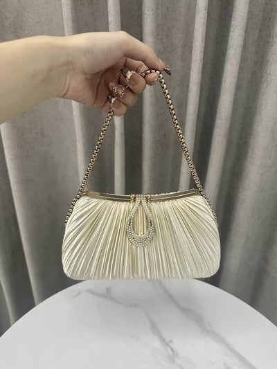 Chains Lock Pleated Rhine Stones Shiny Crossbody Bags Evening Bags & Clutches