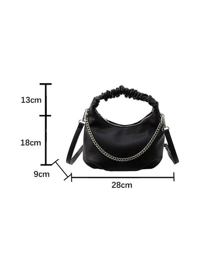Chains Pleated Solid Color Zipper Crossbody Bags Handbags
