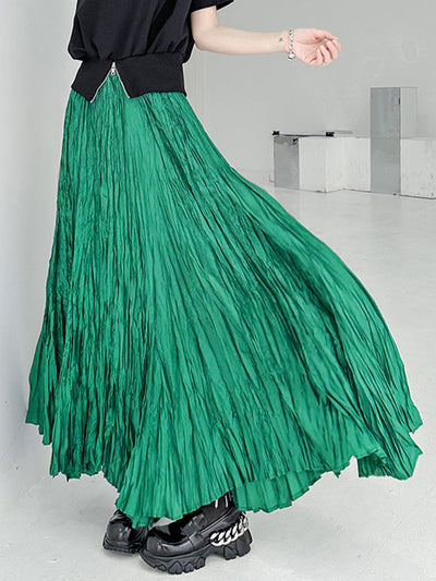 A-Line Irregular Clipping High-Waisted Pleated Solid Color Skirts