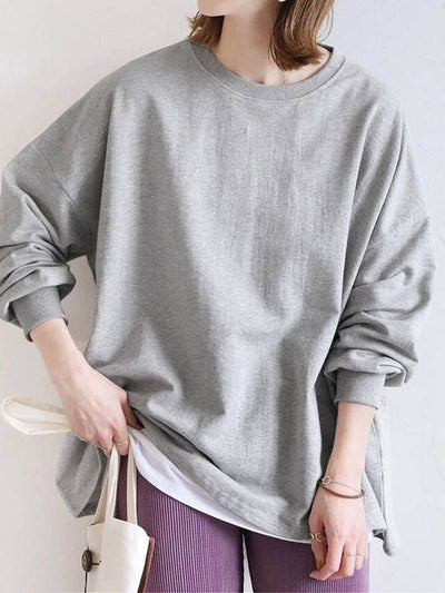 Long Sleeves Loose Solid Color Sweatshirt Tops
