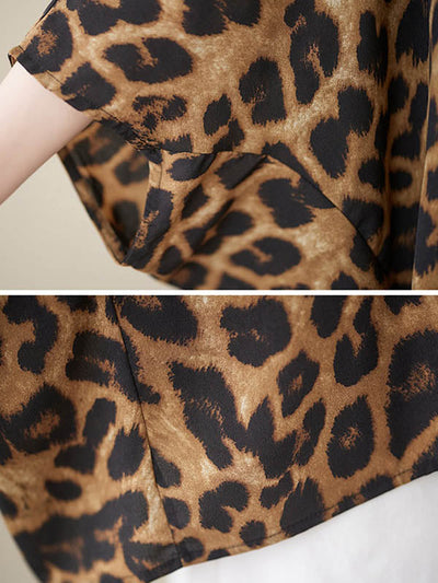Batwing Sleeves Loose Leopard Round-Neck T-Shirts Tops