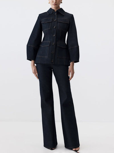 High Waisted Wide Leg Pockets Solid Color Jean Pants Bottoms
