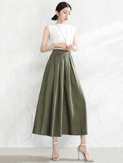 5 Colors Loose Solid Color Ramie Cotton Wide Leg Pants