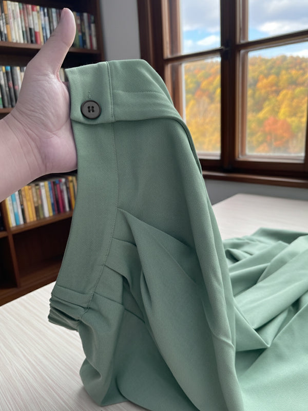 Loose Buttoned Pleated Solid Color Pants Trousers
