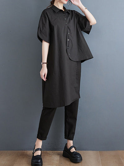 Irregular Clipping Solid Color Lapel Shirts Tops