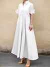 A-Line Loose Pleated Solid Color Split-Joint Lapel Maxi Dresses Shirt Dress