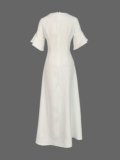 A-Line Flared Sleeves Shiny Solid Color Split-Joint Square-Neck Maxi Dresses