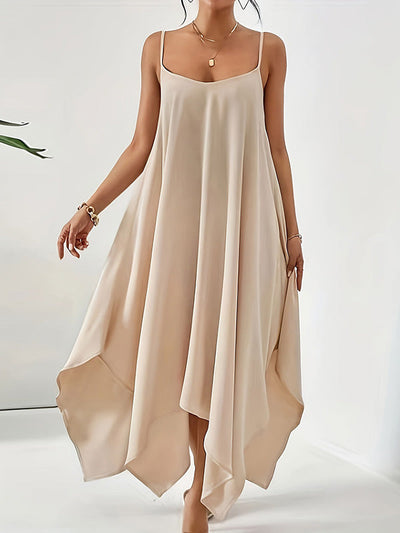 Loose Sleeveless Asymmetric Solid Color Spaghetti-Neck Maxi Dresses