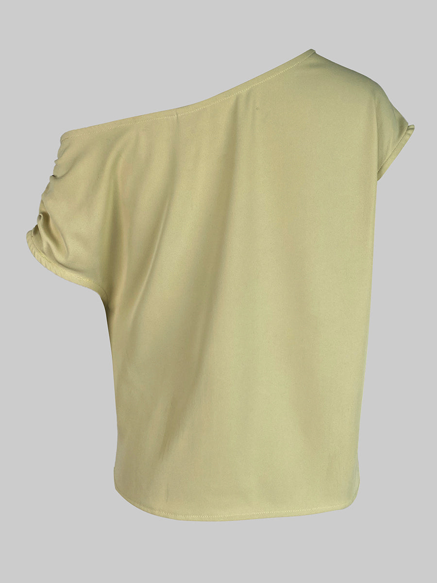 Loose Short Sleeves Solid Color One-Shoulder T-Shirts Tops
