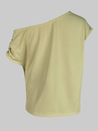 Loose Short Sleeves Solid Color One-Shoulder T-Shirts Tops