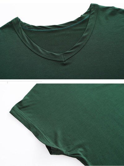 Casual Short Sleeves Solid Color V-Neck T Shirt Top&Drawstring Pants Pajamas Set