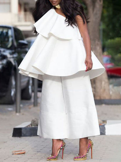 High Waisted Loose Pockets Solid Color Pants Trousers