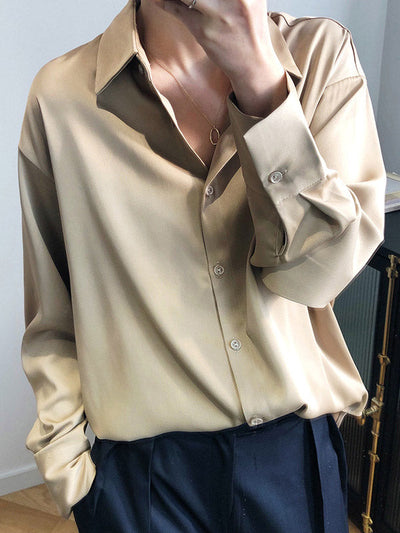 Simple Solid Color Satin Chiffon Long Sleeve Blouse