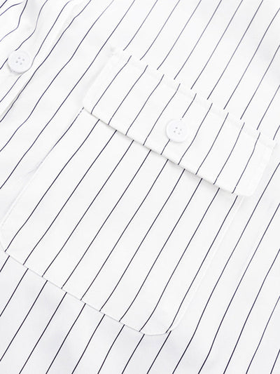 Irregular Clipping Long Sleeves Split-Joint Striped Lapel Blouses