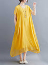 A-Line Loose Solid Color V-Neck Midi Dresses