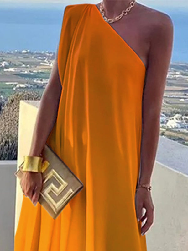 Loose Gradient Split-Joint One-Shoulder Maxi Dresses