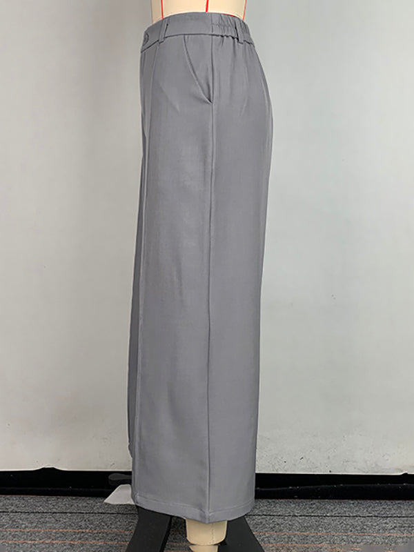 Loose Wide Leg Pockets Solid Color Ninth Pants Trousers