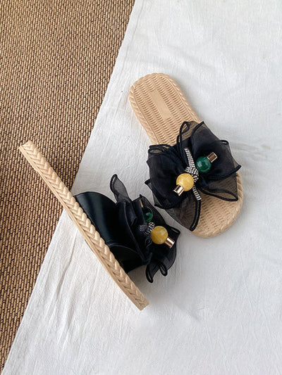 Bowknot Gauze Open Toe Split-Joint Slippers